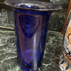 Top Hat Blue glass vase 11 1/2inch.