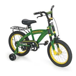 John Deere 16 In. Boys Bicycle, Kids Bike
with Training Wheels and Front Hand
Brake, Green