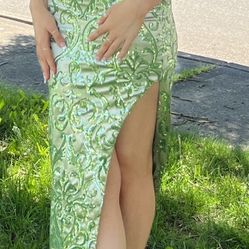 Green Sequin slit long formal dress