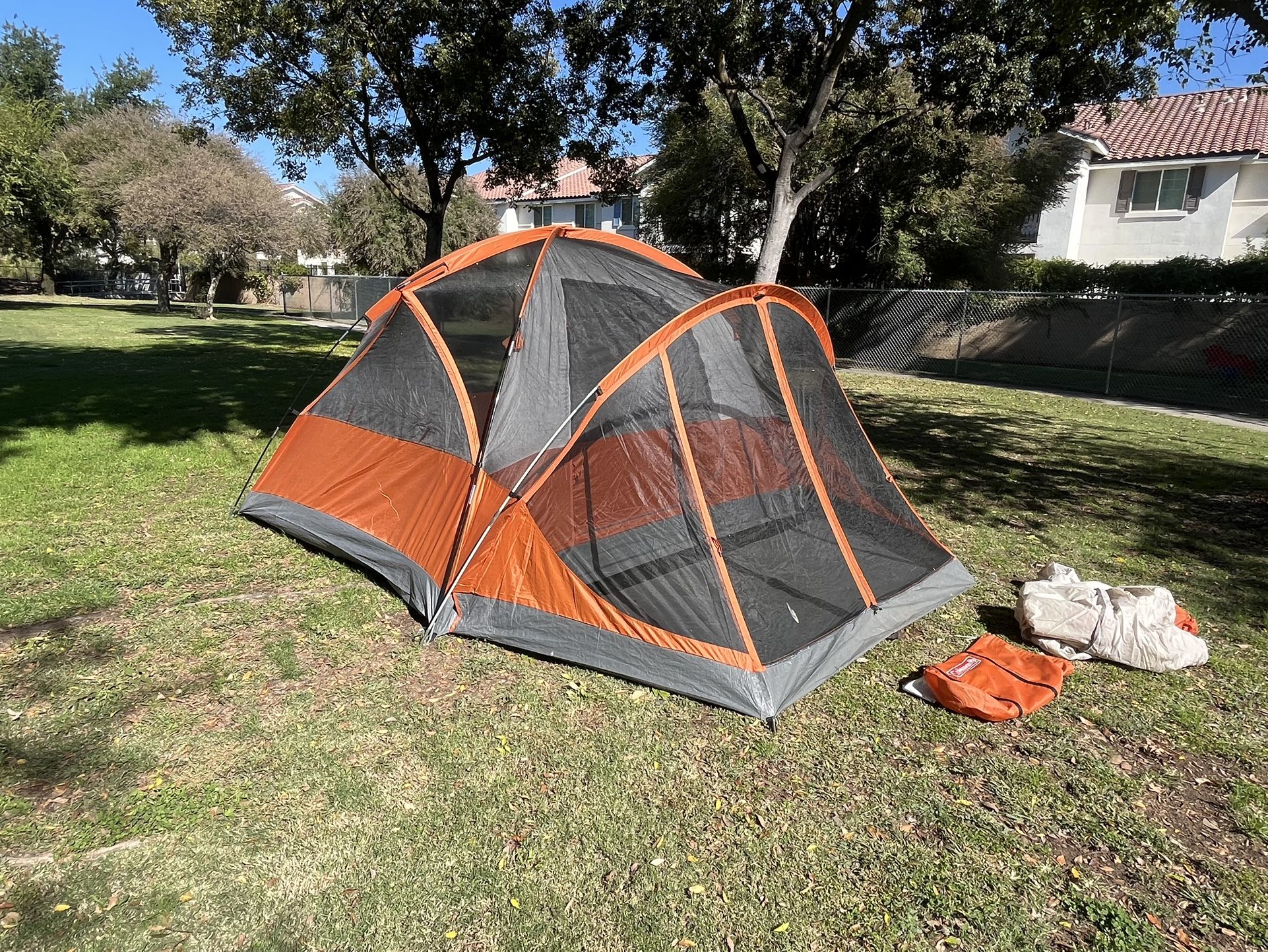 Coleman Evanston 4-Person, 5'6" Standing Height Camping Tent with Screen Room, Rock Orange-Grey