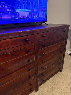 Genuine wood Dresser, queen frame & night stand