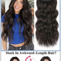 Dark Brown 24” Body Wave Synthetic Clip In Hair 
