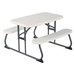 Life time 33 in. Almond Rectangle Steel Frame Resin Top Folding Children's Picnic Table Seats 4