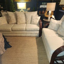 Vintage Rattan Sofa And Loveseat Set