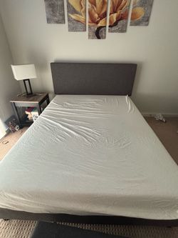 Grey Upholstered Queen Bed Frame