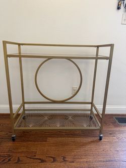 Modern Gold Bar Cart with Glass Shelves