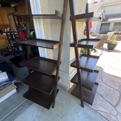 Dark Brown Ladder Bookshelves - Set of 2