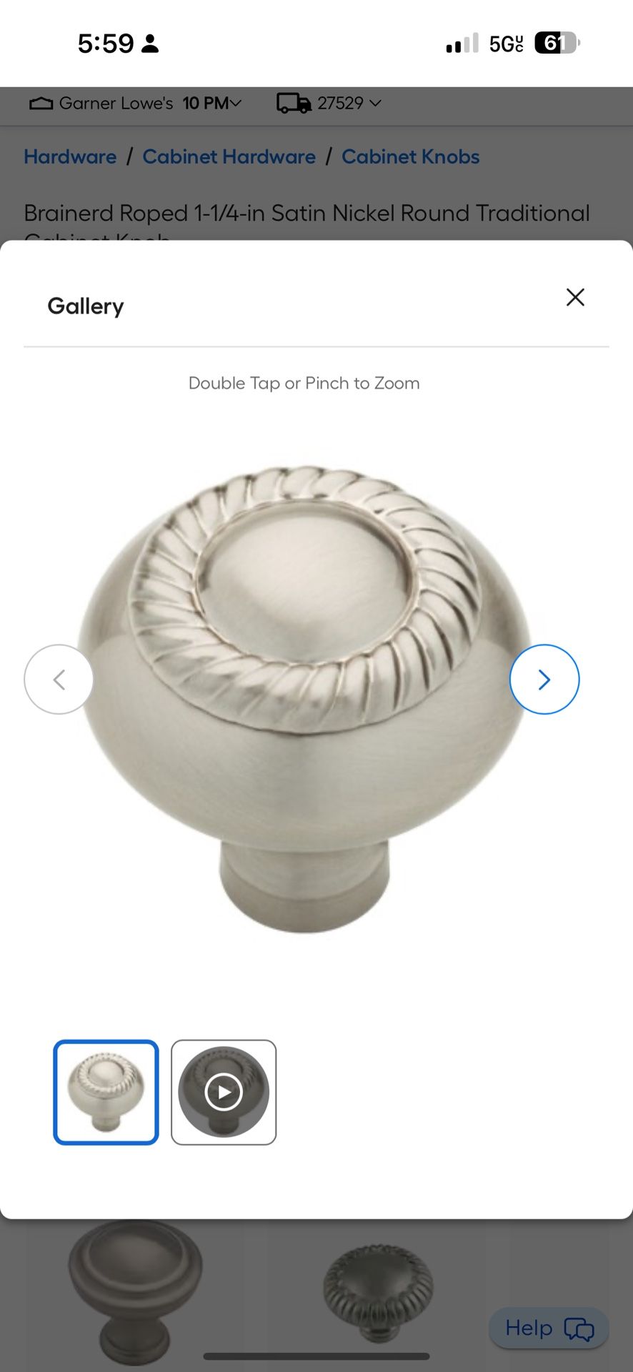 Brainerd Roped 1-1/4-in Satin Nickel Round Traditional Cabinet Knob Item #362463 | Model #P26055W-SN-C