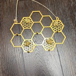 Gold Bee Happy Wall Jewelry Holder