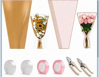 Flower Bags for Bouquets 200 PCS Flower Wrapping Bags Kraft Paper Flower Bar Supplies,Flower Sleeves for Bouquets Flower Bags for Birthday Wedding Gra