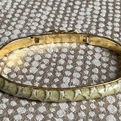 Vintage 80’s Italian 24kt Gold Plated Faux Leather Cuff Bangle Bracelet 6.5”