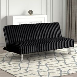 FINANCE TODAY! - Hinwil Black Corduroy Plush Couch Futon Sofa Bed
