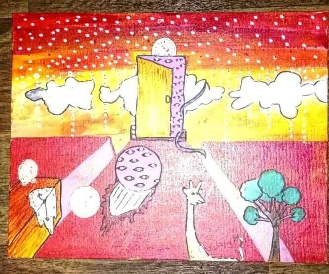 14x11x Canvas Painting  THE NETHER PLAIN/Surrealism , Acrylic And Metallic Paintmarker /FREE ART
