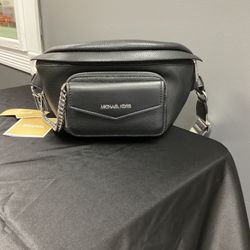 MICHAEL KORS MAISIE 2-Pc Leather Fanny Pack Belt + Card Case Bag  Black AUTHENTIC