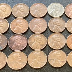 20 Vintage Wheat Cents 1940 To 1959 US Coins Steel 1943 WWII Pennies  Coin Collection Set