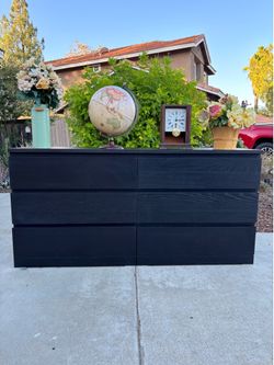Black 6 Drawer Modern Dresser Chest of Drawers Furniture Great Condition