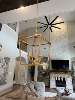 New 17in Cage Pendant Lights Gold. Set Of 3