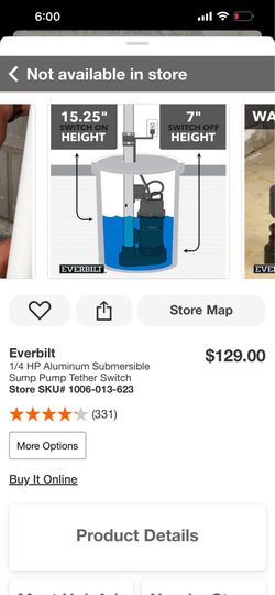 Everbilt 1/4 HP Aluminum Submersible Sump Pump Tether Switch