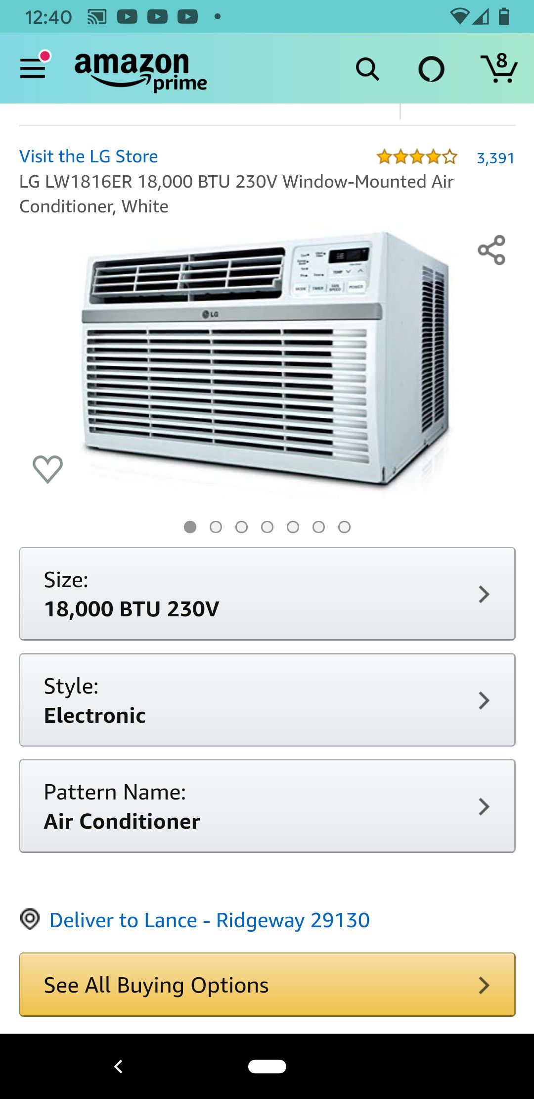 LG, 18,000 BTU 230v, window AC unit