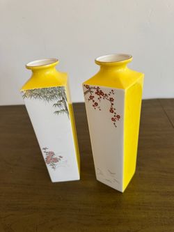 Noritake Bone China Yellow & White Floral Square Vase Pair Set