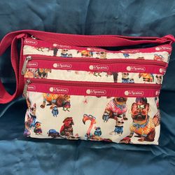 LeSportsac Route Backpack Pink / White Animal Party NWOT Dog Car Rabbit Purse Handbag