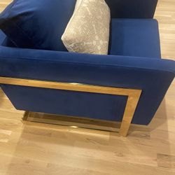 Blue Armchair With Gold Finish 