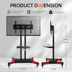 Universal Swivel TV Stand for 32-80 inch TVs, Height Adjustable, Tilt, Max VESA 600x400mm (Red