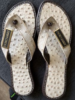 Jimmy Choo Ostrich Embossed Thong Sandals