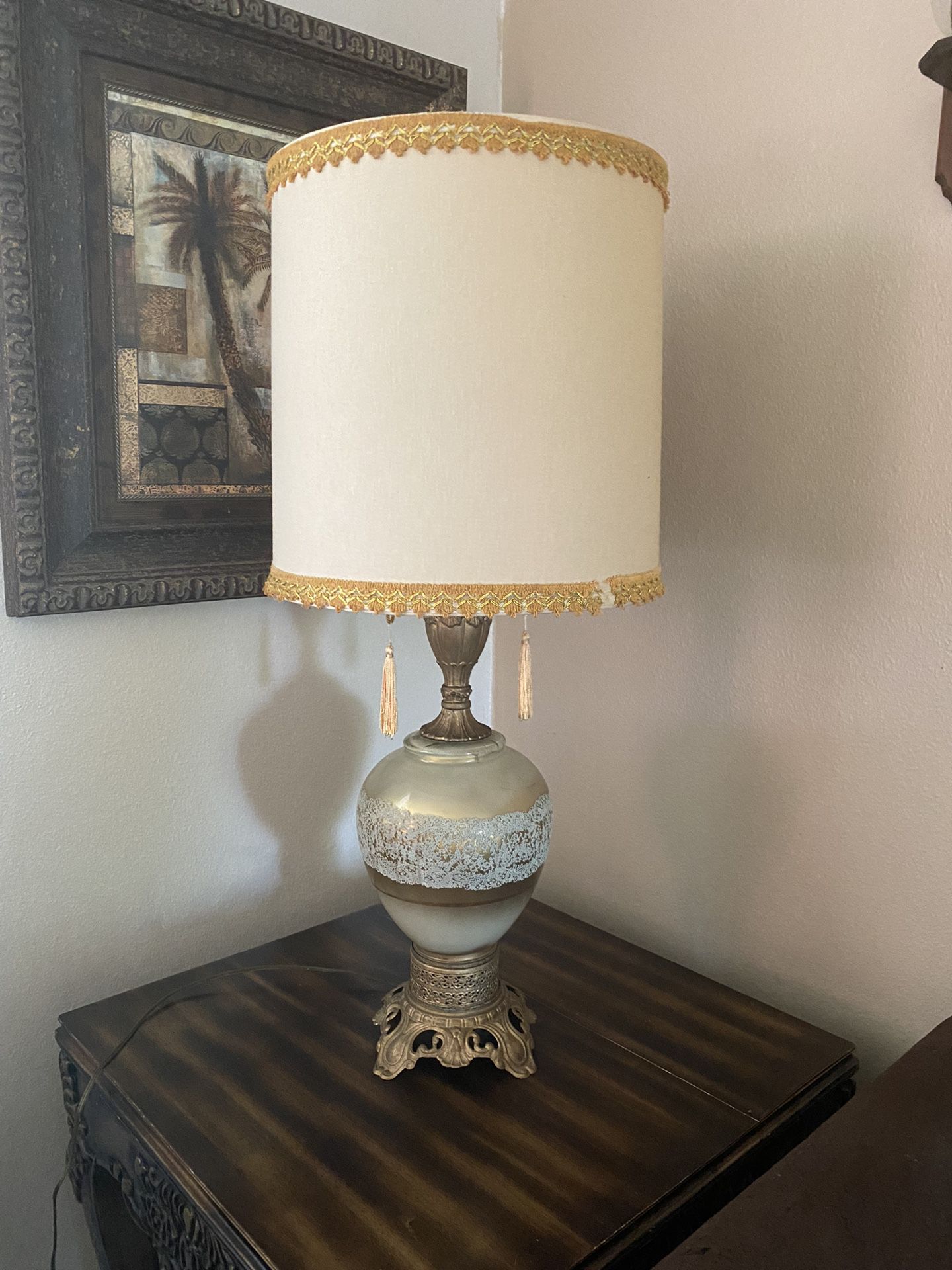big antique lamp brass and glass 