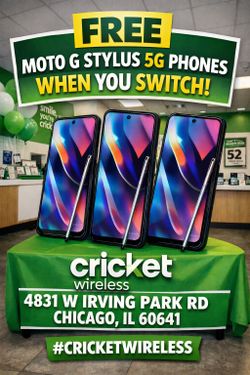 Free Moto G Stylus 5G Phones # Cricketwireless # 4831 W Irving Park Road Chicago IL 60641#