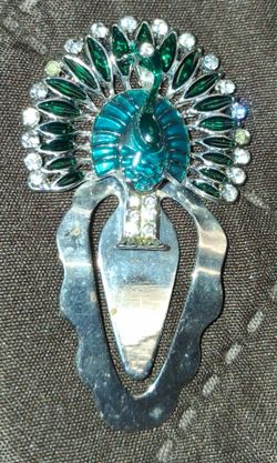 Vintage Peacock Brooch Pin Green Rhinestone