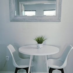 32" White Round Dining Table with 2 Chairs