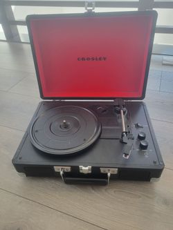 Crosley Portable Suitcase Record Player + wooden vinyl crate