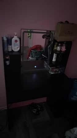 Black Vanity Desk with Lighted Mirror