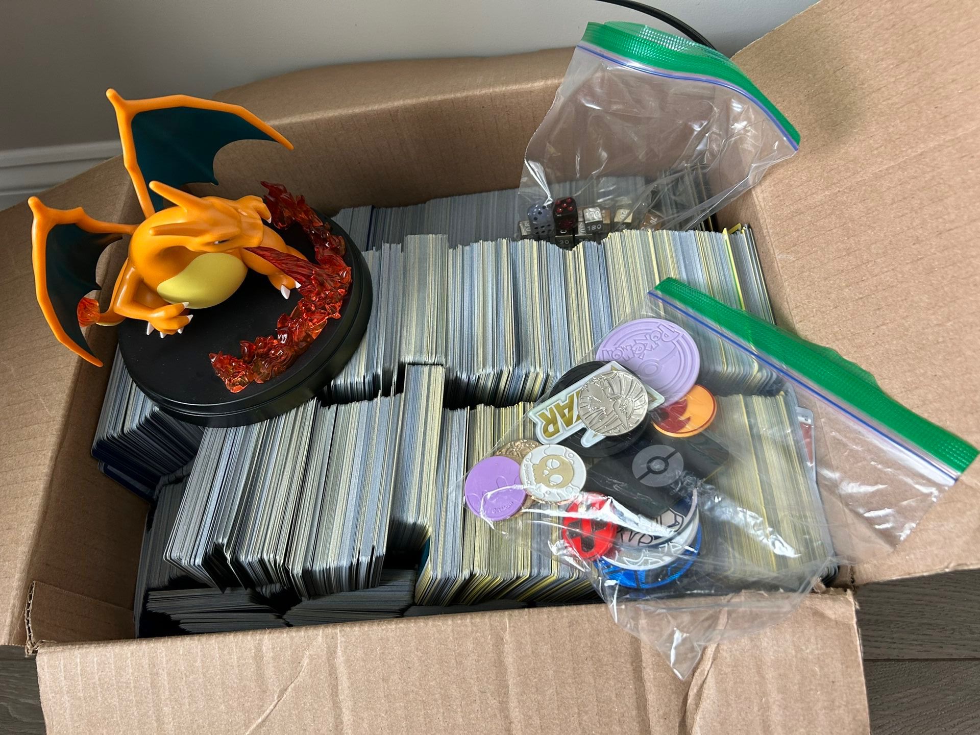 Lot of 12,000+ Modern Pokémon Bulk - Common, Uncommon, Reverse Holo - Varying Sets + Dice, Coins ,Charizard Ex