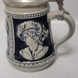 Vintage Gerzit Gerz West German Beer Stein Cobalt Blue With Pewter Lid
