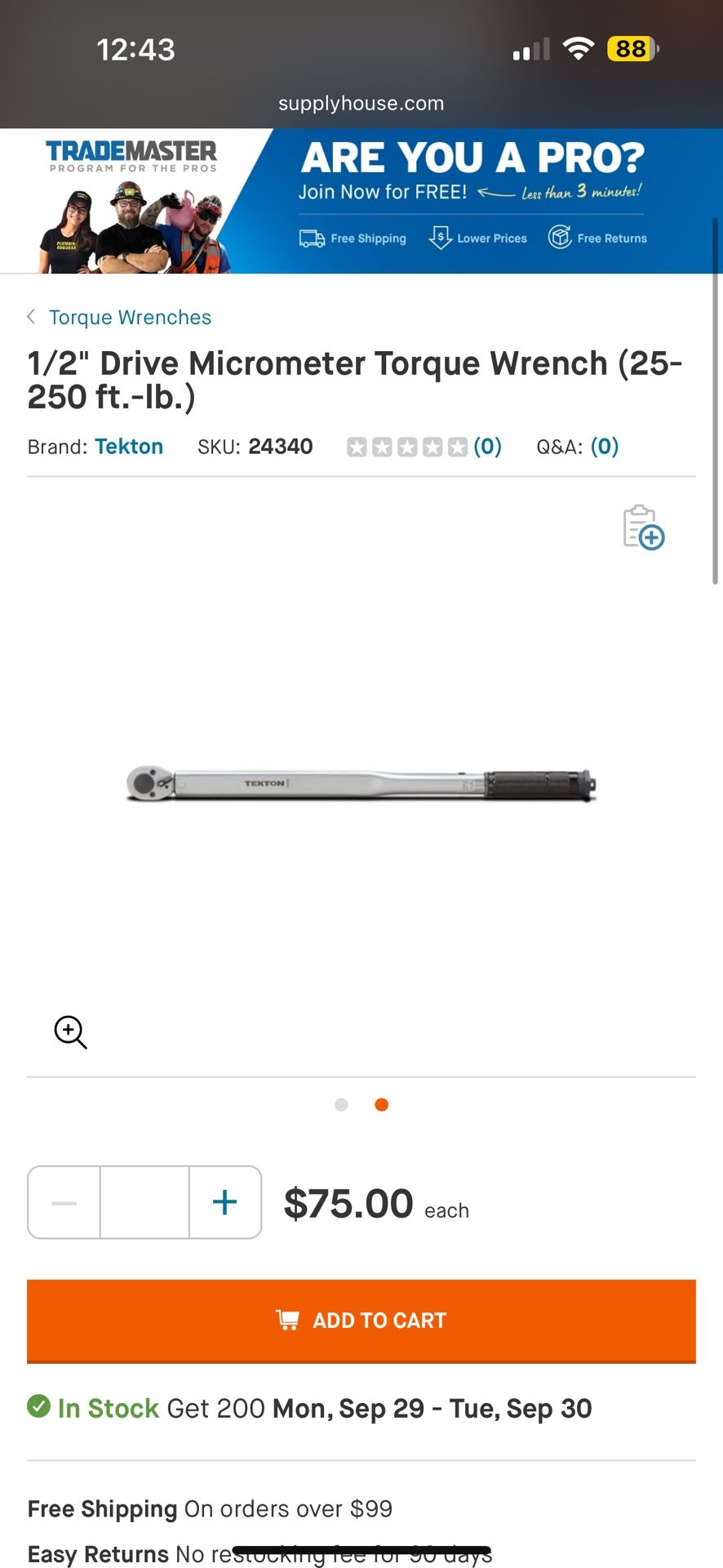 Tekton Torque Wrench 1/2 Inch