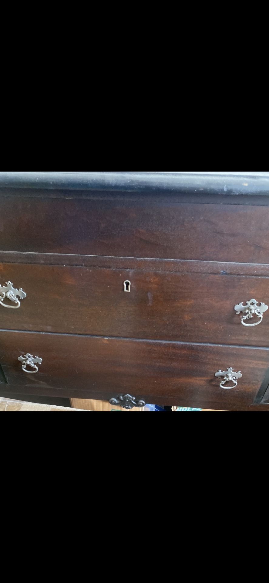 ANTIQUE Walnut Buffet w/Sterling Silver Handles Plus Large, Heavy Antique Mirror