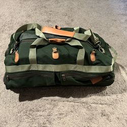 Vintage Field And Stream Military Duffle - Heavy Duty Canvas Bag with Green and Leather Accents