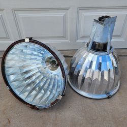 Large GE Aluminum Light Fixture Pair Industrial Used Lamp
