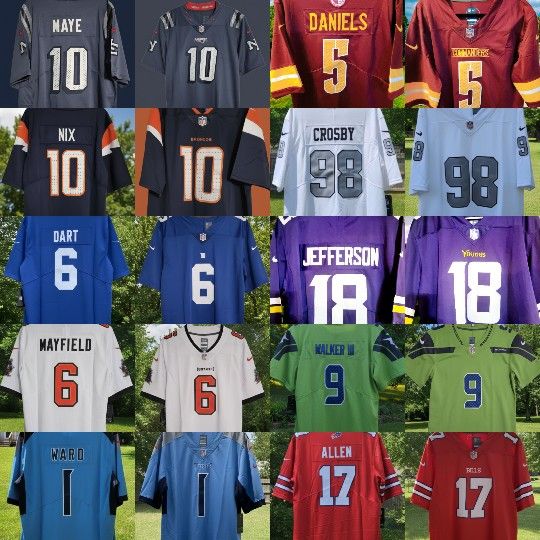 New with tags! Stitched Jersey Drake Maye Bo Nix Jaxson Dart Mayfield Cam Ward Jayden Daniels Crosby Justin Jefferson Kenneth Walker III Josh Allen