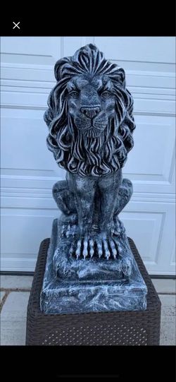3 foot tall stone colored lion statue