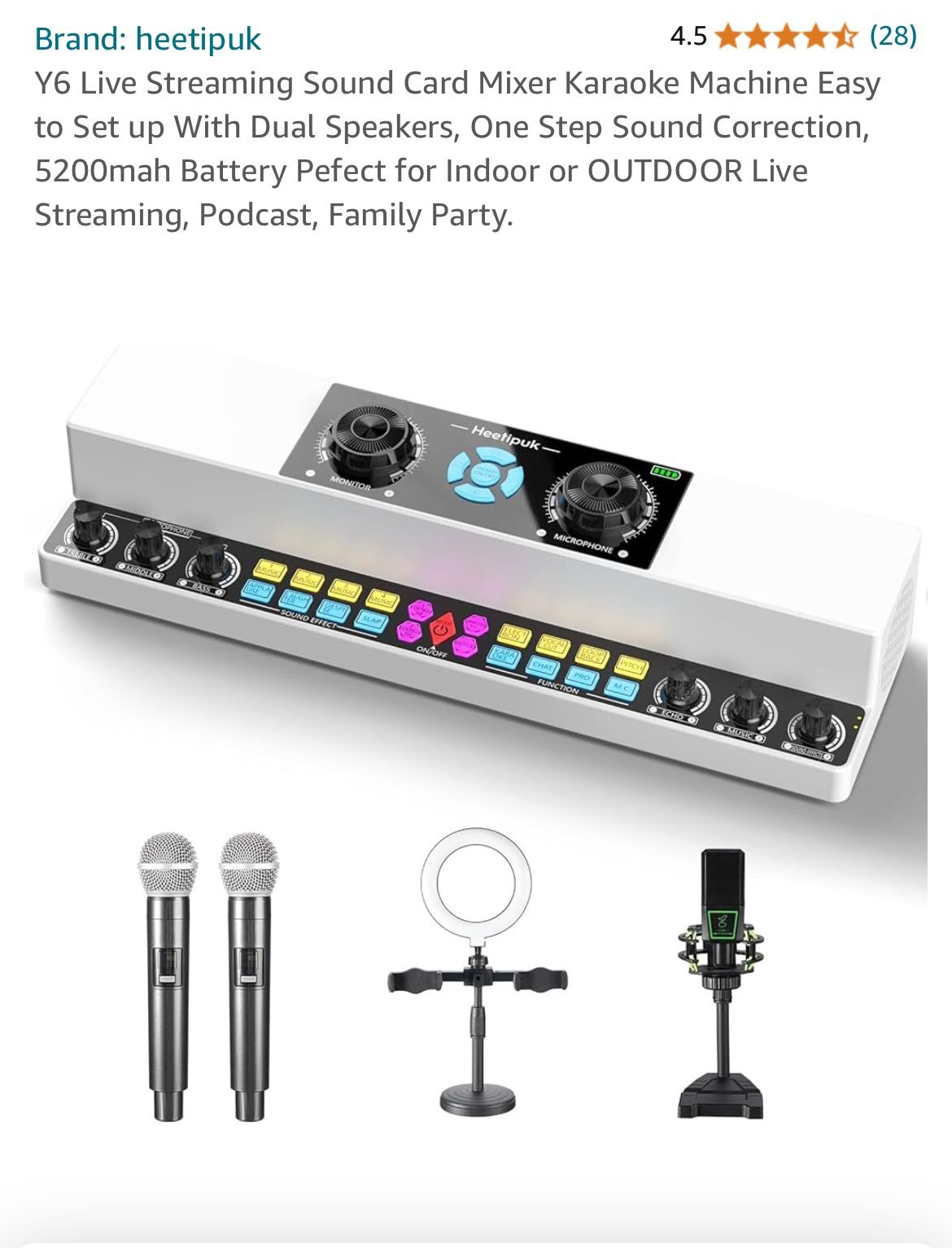 Heetipuk Y6 Live Streaming Sound Card Mixer