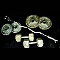 WEIGHTS  - OLYMPIC PLATES / EZ CURL BAR / DUMBELLS