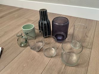 EIGHT Different Decorative Vases-Clear Glass Flower Vases-Cylinder Jars-Candy Jars-Floating Vase
