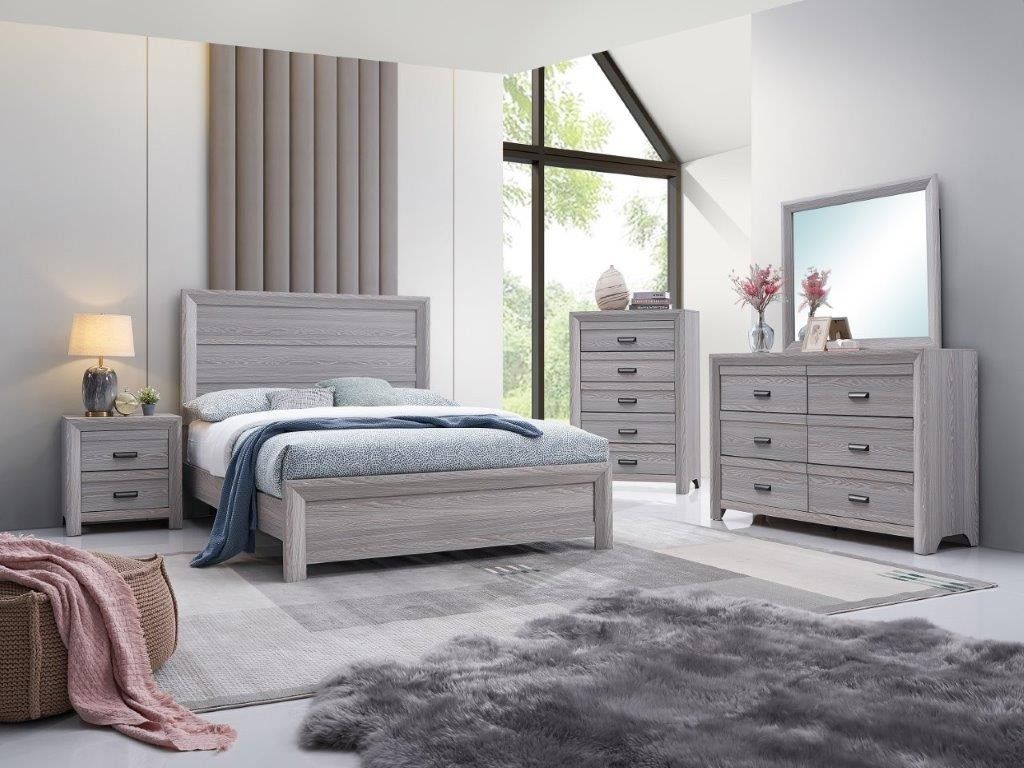 Brand New Light Gray Queen Bedframe + Dresser + Mirror + Nightstand 4PCs Bedroom Set