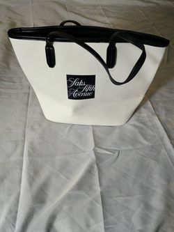 Saks Fifth Avenue White and Black Tote Bag