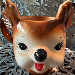 Pottery Barn Cheeky Retro Looking Reindeer Head Ceramic Coffee/Tea Mug 15 fl oz