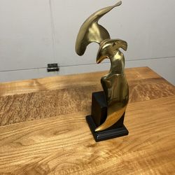 Vintage Brass Flying Bird Sculpture Mounted on Base, Modernist Flying Bird, Large Mid Century Brass Figurine