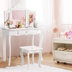 Kids Wooden Vanity Table & Stool Set, 2 in 1 For Sale $47.00 50%+ OFF Retail $94.99 NEW IN BOX